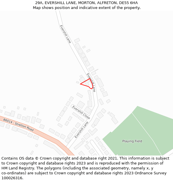 29A, EVERSHILL LANE, MORTON, ALFRETON, DE55 6HA: Location map and indicative extent of plot