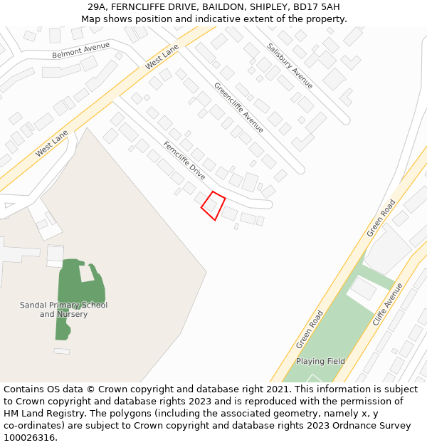 29A, FERNCLIFFE DRIVE, BAILDON, SHIPLEY, BD17 5AH: Location map and indicative extent of plot