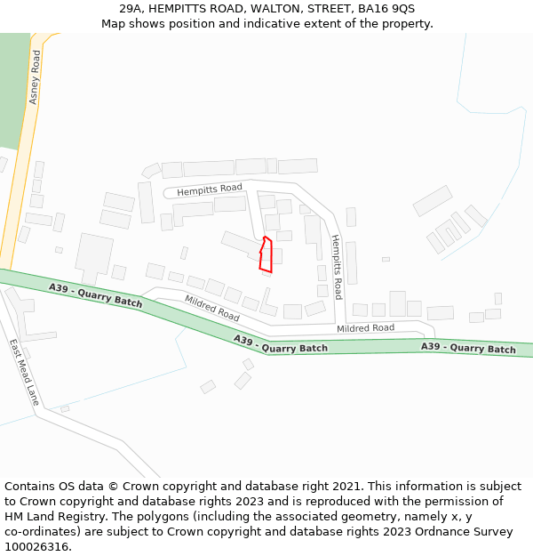 29A, HEMPITTS ROAD, WALTON, STREET, BA16 9QS: Location map and indicative extent of plot