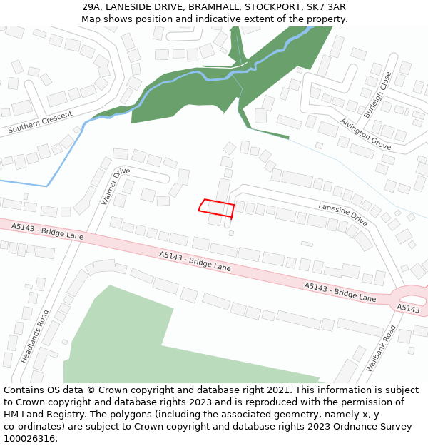 29A, LANESIDE DRIVE, BRAMHALL, STOCKPORT, SK7 3AR: Location map and indicative extent of plot