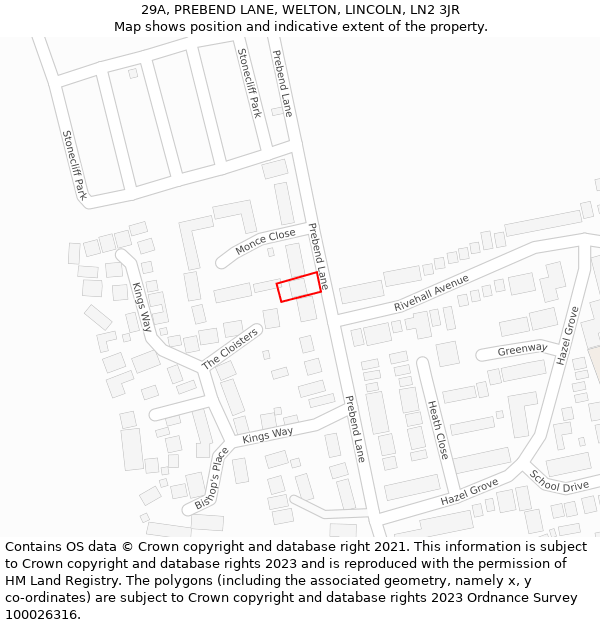 29A, PREBEND LANE, WELTON, LINCOLN, LN2 3JR: Location map and indicative extent of plot