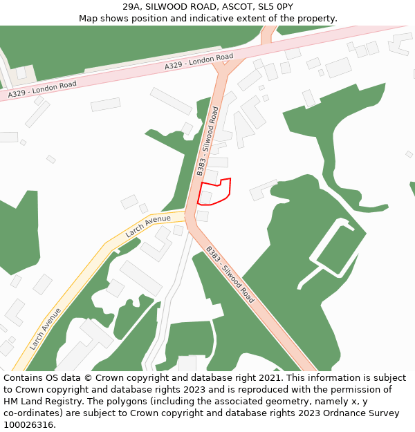 29A, SILWOOD ROAD, ASCOT, SL5 0PY: Location map and indicative extent of plot