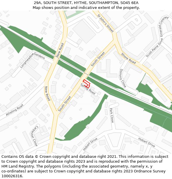 29A, SOUTH STREET, HYTHE, SOUTHAMPTON, SO45 6EA: Location map and indicative extent of plot