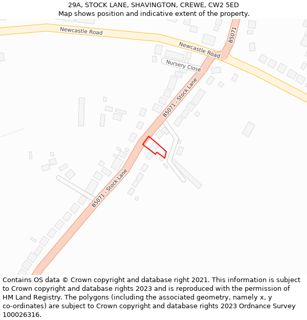 29A, STOCK LANE, SHAVINGTON, CREWE, CW2 5ED: Location map and indicative extent of plot