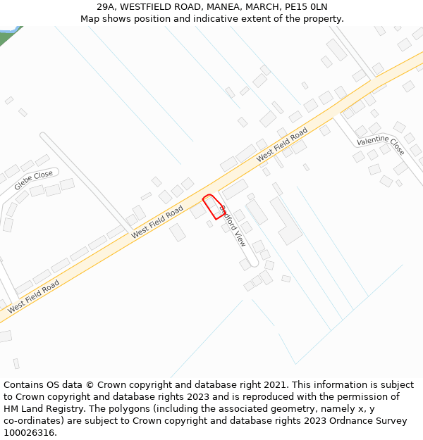 29A, WESTFIELD ROAD, MANEA, MARCH, PE15 0LN: Location map and indicative extent of plot