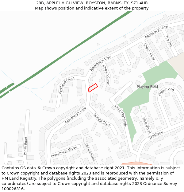 29B, APPLEHAIGH VIEW, ROYSTON, BARNSLEY, S71 4HR: Location map and indicative extent of plot