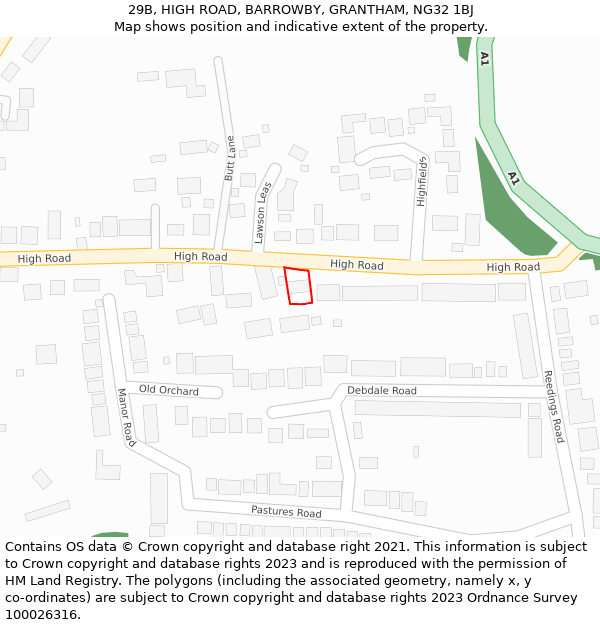 29B, HIGH ROAD, BARROWBY, GRANTHAM, NG32 1BJ: Location map and indicative extent of plot