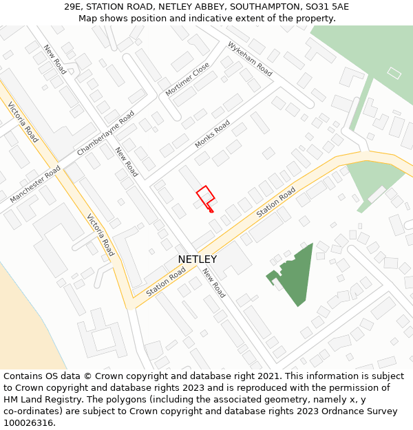 29E, STATION ROAD, NETLEY ABBEY, SOUTHAMPTON, SO31 5AE: Location map and indicative extent of plot
