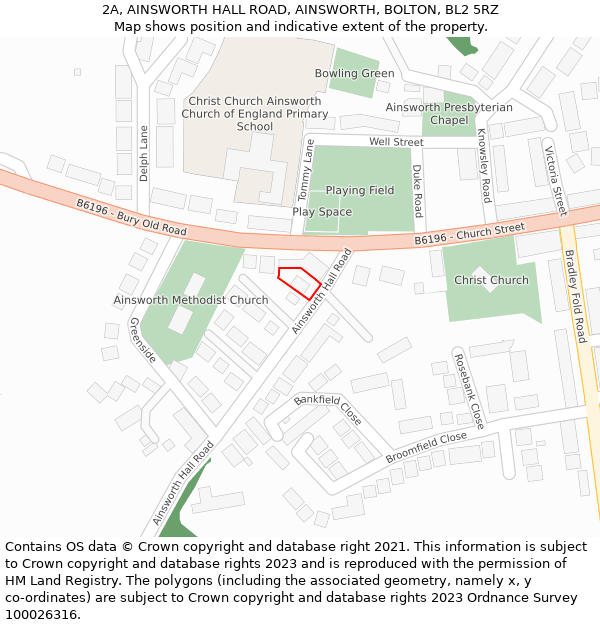 2A, AINSWORTH HALL ROAD, AINSWORTH, BOLTON, BL2 5RZ: Location map and indicative extent of plot