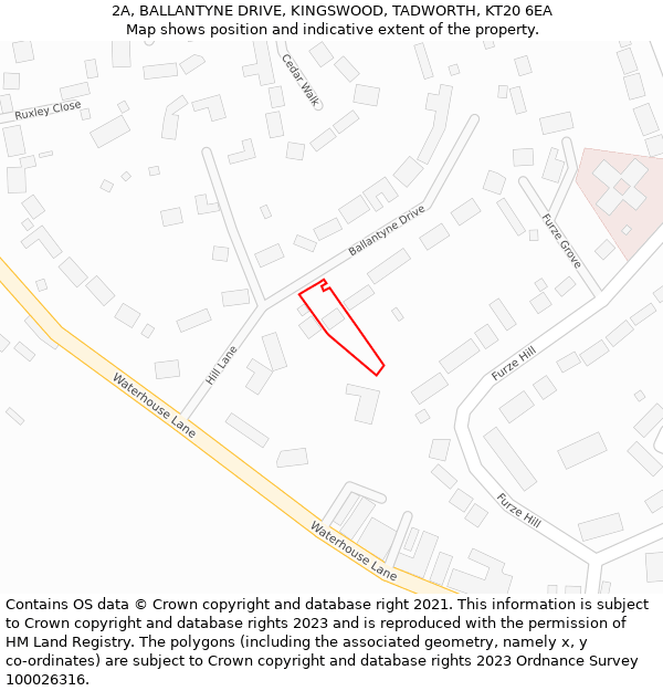 2A, BALLANTYNE DRIVE, KINGSWOOD, TADWORTH, KT20 6EA: Location map and indicative extent of plot