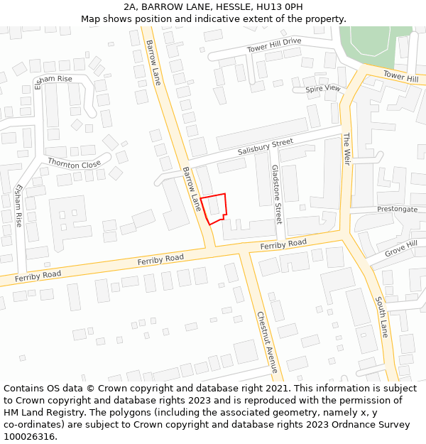 2A, BARROW LANE, HESSLE, HU13 0PH: Location map and indicative extent of plot