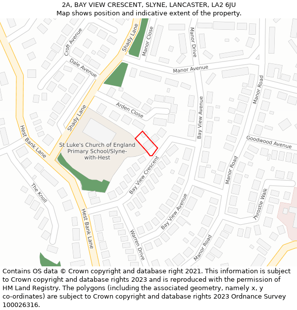 2A, BAY VIEW CRESCENT, SLYNE, LANCASTER, LA2 6JU: Location map and indicative extent of plot