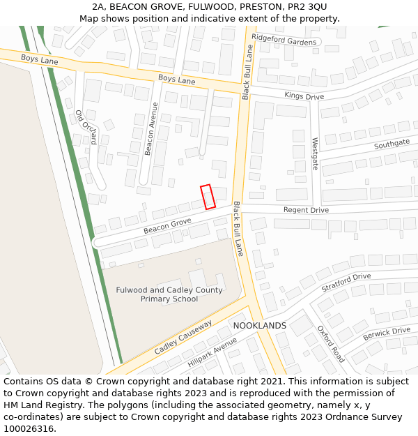 2A, BEACON GROVE, FULWOOD, PRESTON, PR2 3QU: Location map and indicative extent of plot