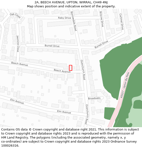 2A, BEECH AVENUE, UPTON, WIRRAL, CH49 4NJ: Location map and indicative extent of plot