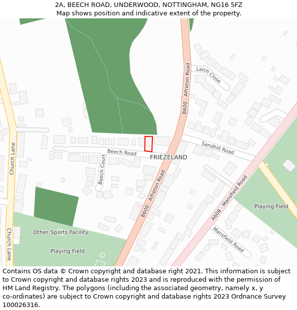 2A, BEECH ROAD, UNDERWOOD, NOTTINGHAM, NG16 5FZ: Location map and indicative extent of plot