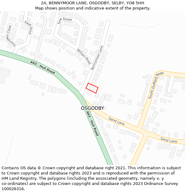 2A, BENNYMOOR LANE, OSGODBY, SELBY, YO8 5HH: Location map and indicative extent of plot