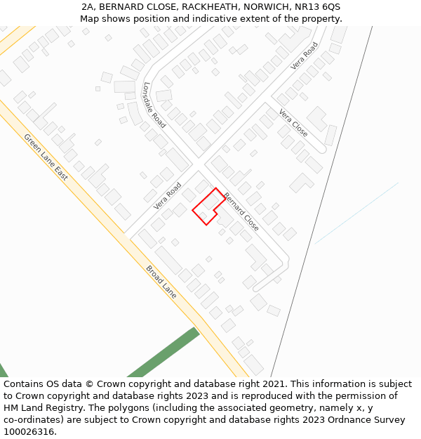 2A, BERNARD CLOSE, RACKHEATH, NORWICH, NR13 6QS: Location map and indicative extent of plot