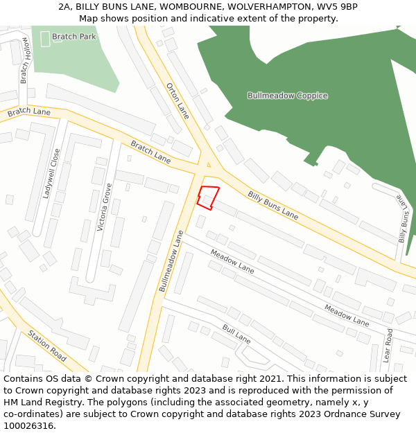 2A, BILLY BUNS LANE, WOMBOURNE, WOLVERHAMPTON, WV5 9BP: Location map and indicative extent of plot