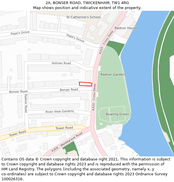 2A, BONSER ROAD, TWICKENHAM, TW1 4RG: Location map and indicative extent of plot