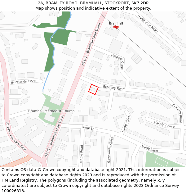 2A, BRAMLEY ROAD, BRAMHALL, STOCKPORT, SK7 2DP: Location map and indicative extent of plot