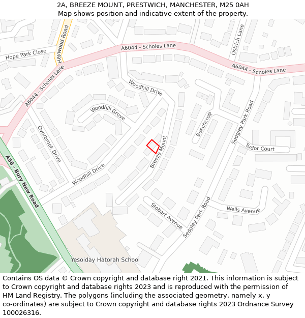 2A, BREEZE MOUNT, PRESTWICH, MANCHESTER, M25 0AH: Location map and indicative extent of plot