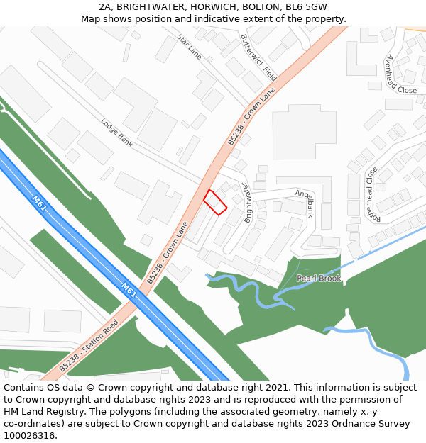 2A, BRIGHTWATER, HORWICH, BOLTON, BL6 5GW: Location map and indicative extent of plot