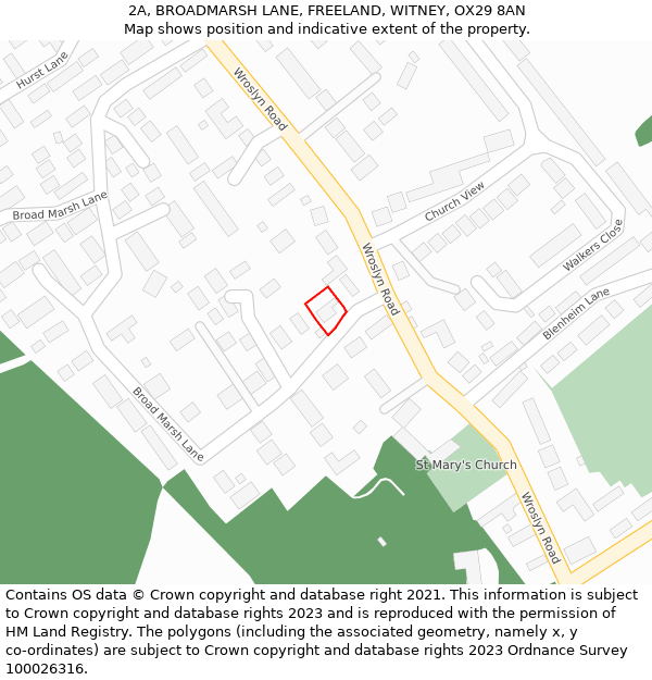 2A, BROADMARSH LANE, FREELAND, WITNEY, OX29 8AN: Location map and indicative extent of plot