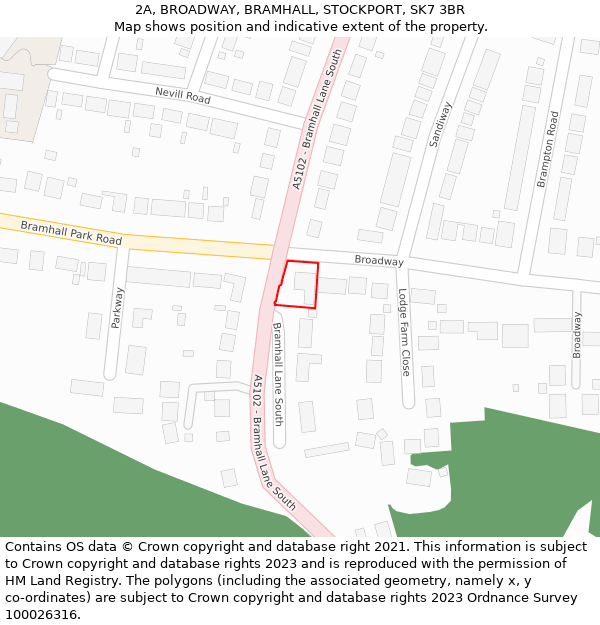 2A, BROADWAY, BRAMHALL, STOCKPORT, SK7 3BR: Location map and indicative extent of plot