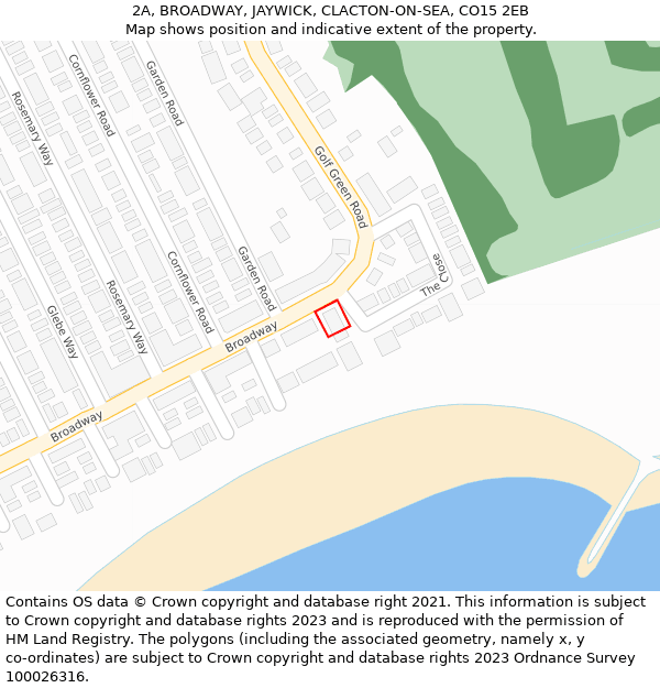 2A, BROADWAY, JAYWICK, CLACTON-ON-SEA, CO15 2EB: Location map and indicative extent of plot