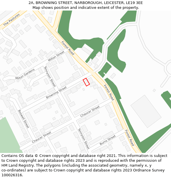 2A, BROWNING STREET, NARBOROUGH, LEICESTER, LE19 3EE: Location map and indicative extent of plot