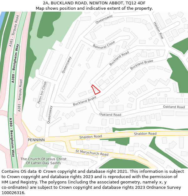 2A, BUCKLAND ROAD, NEWTON ABBOT, TQ12 4DF: Location map and indicative extent of plot