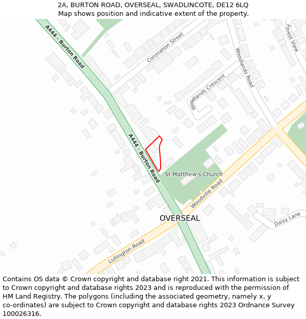 2A, BURTON ROAD, OVERSEAL, SWADLINCOTE, DE12 6LQ: Location map and indicative extent of plot