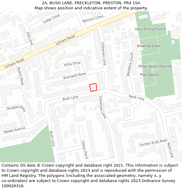 2A, BUSH LANE, FRECKLETON, PRESTON, PR4 1SA: Location map and indicative extent of plot