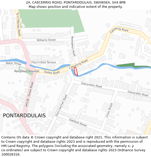2A, CAECERRIG ROAD, PONTARDDULAIS, SWANSEA, SA4 8PB: Location map and indicative extent of plot