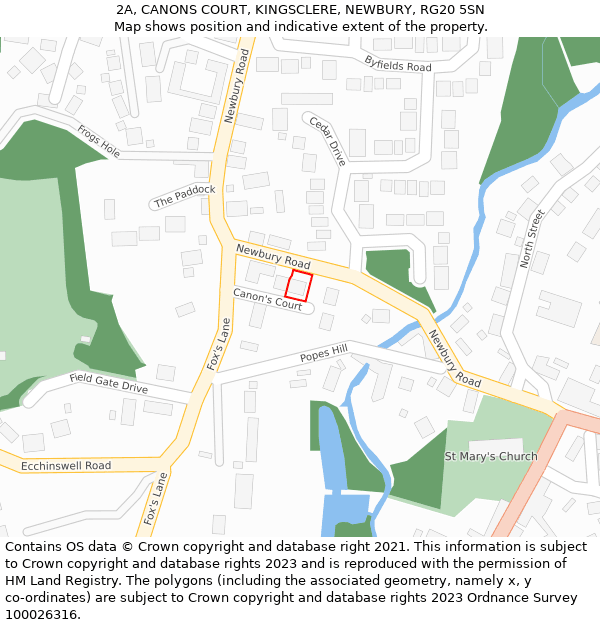 2A, CANONS COURT, KINGSCLERE, NEWBURY, RG20 5SN: Location map and indicative extent of plot