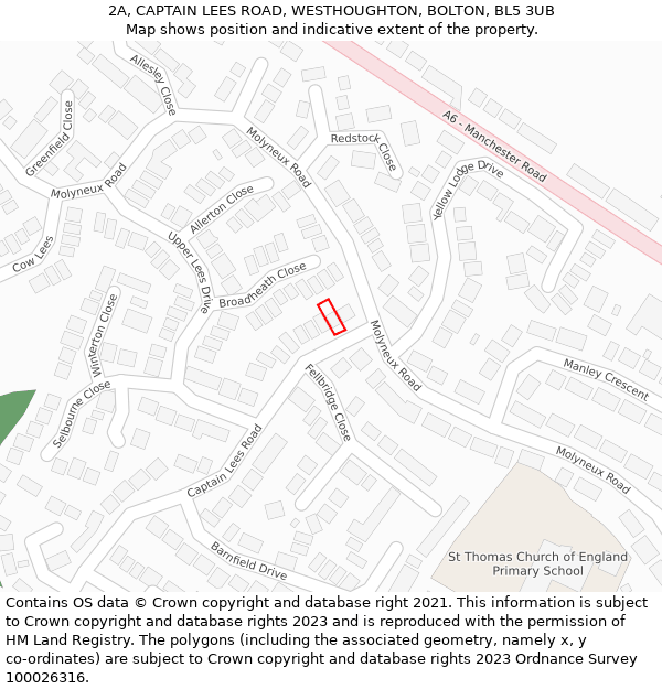 2A, CAPTAIN LEES ROAD, WESTHOUGHTON, BOLTON, BL5 3UB: Location map and indicative extent of plot