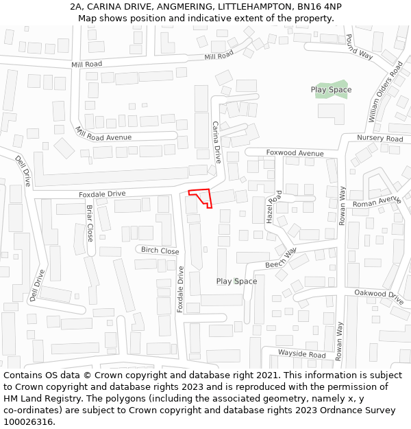 2A, CARINA DRIVE, ANGMERING, LITTLEHAMPTON, BN16 4NP: Location map and indicative extent of plot