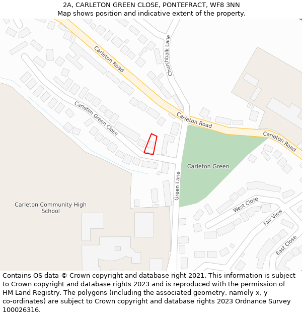 2A, CARLETON GREEN CLOSE, PONTEFRACT, WF8 3NN: Location map and indicative extent of plot