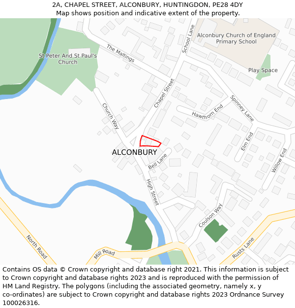 2A, CHAPEL STREET, ALCONBURY, HUNTINGDON, PE28 4DY: Location map and indicative extent of plot