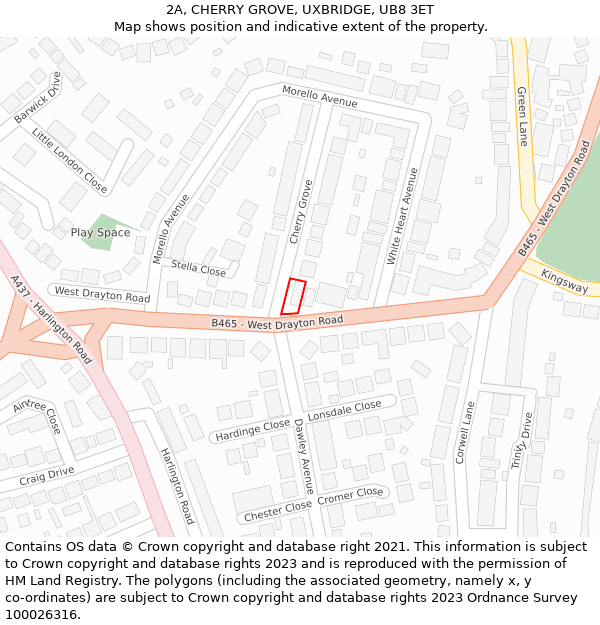 2A, CHERRY GROVE, UXBRIDGE, UB8 3ET: Location map and indicative extent of plot