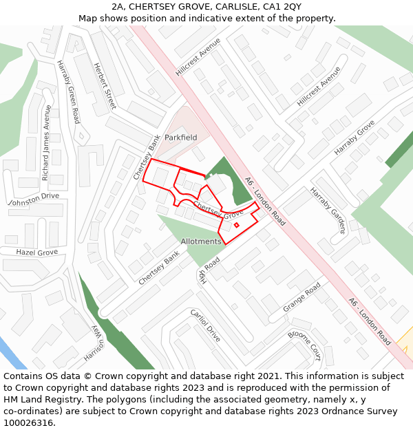 2A, CHERTSEY GROVE, CARLISLE, CA1 2QY: Location map and indicative extent of plot