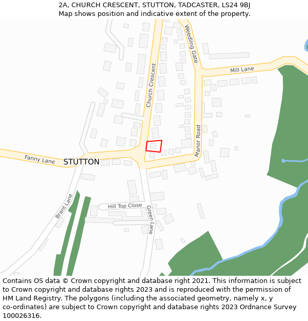 2A, CHURCH CRESCENT, STUTTON, TADCASTER, LS24 9BJ: Location map and indicative extent of plot