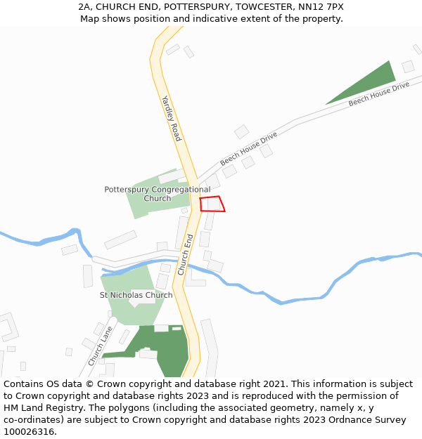2A, CHURCH END, POTTERSPURY, TOWCESTER, NN12 7PX: Location map and indicative extent of plot
