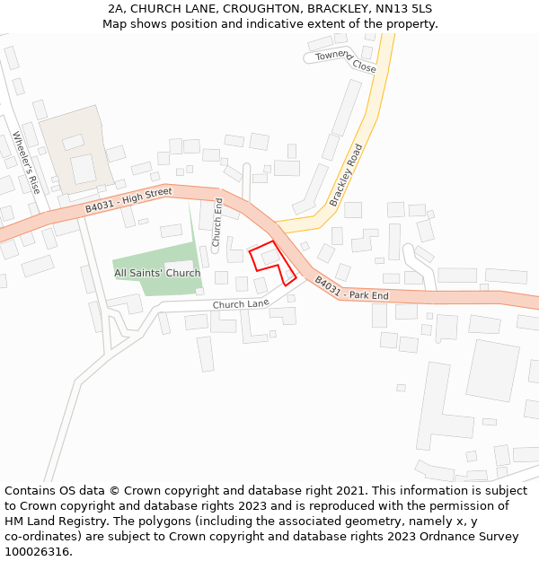 2A, CHURCH LANE, CROUGHTON, BRACKLEY, NN13 5LS: Location map and indicative extent of plot