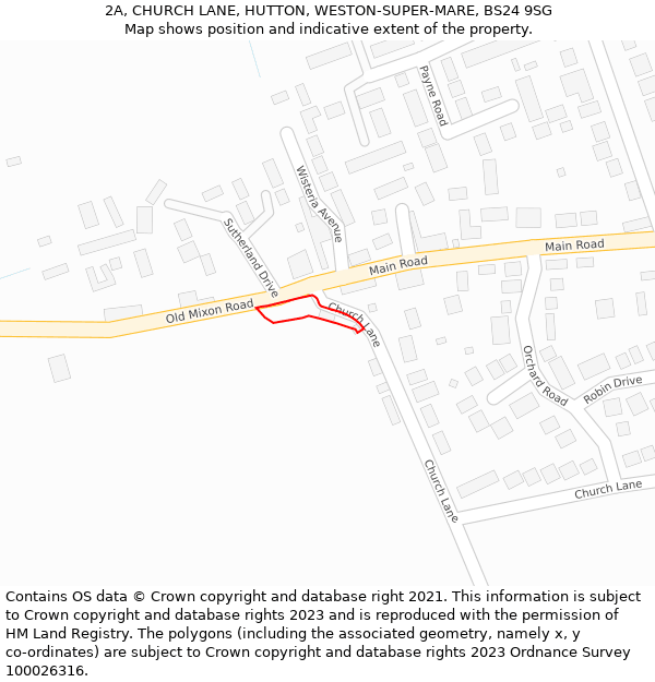 2A, CHURCH LANE, HUTTON, WESTON-SUPER-MARE, BS24 9SG: Location map and indicative extent of plot