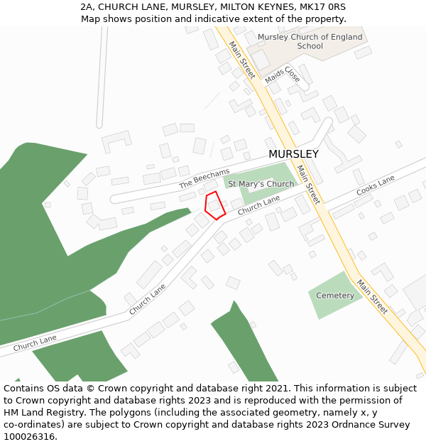 2A, CHURCH LANE, MURSLEY, MILTON KEYNES, MK17 0RS: Location map and indicative extent of plot