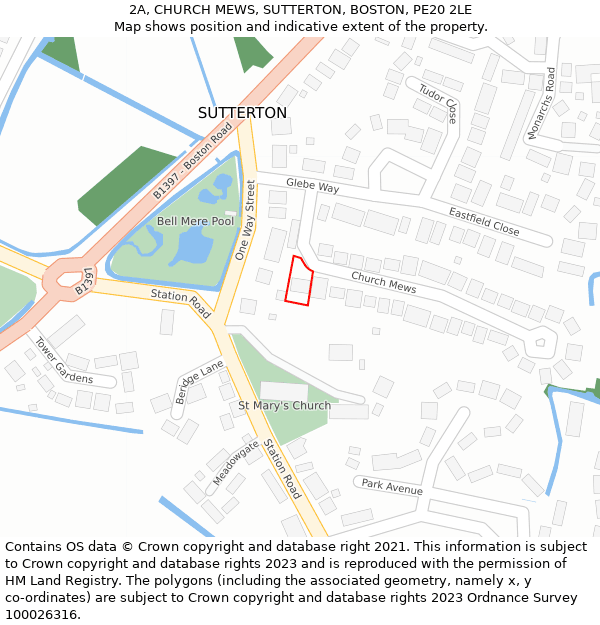 2A, CHURCH MEWS, SUTTERTON, BOSTON, PE20 2LE: Location map and indicative extent of plot