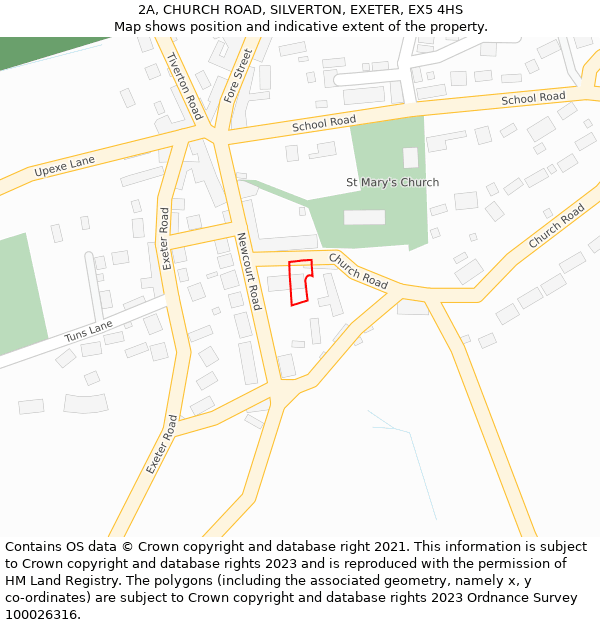 2A, CHURCH ROAD, SILVERTON, EXETER, EX5 4HS: Location map and indicative extent of plot