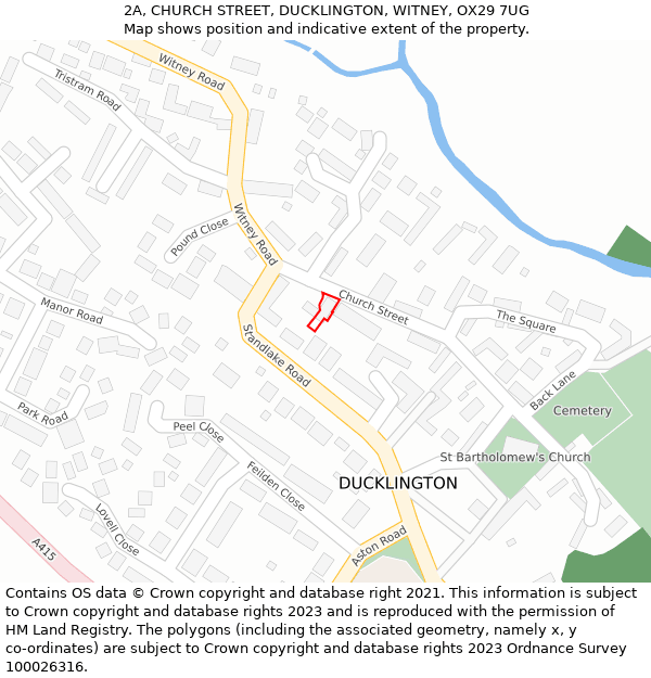 2A, CHURCH STREET, DUCKLINGTON, WITNEY, OX29 7UG: Location map and indicative extent of plot