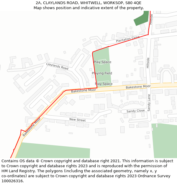 2A, CLAYLANDS ROAD, WHITWELL, WORKSOP, S80 4QE: Location map and indicative extent of plot